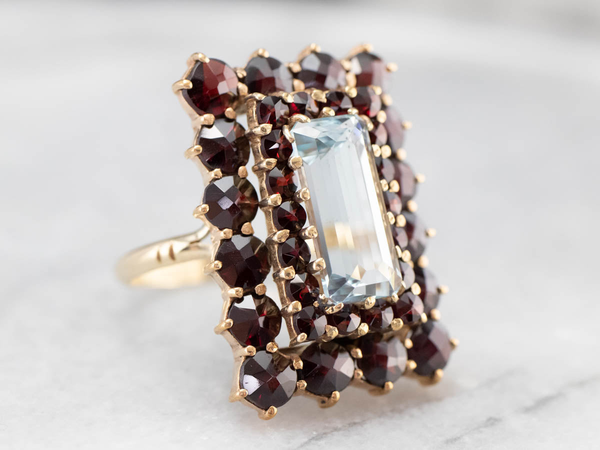Aquamarine and Garnet Cocktail Ring