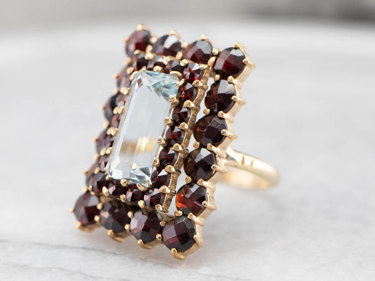 Aquamarine and Garnet Cocktail Ring