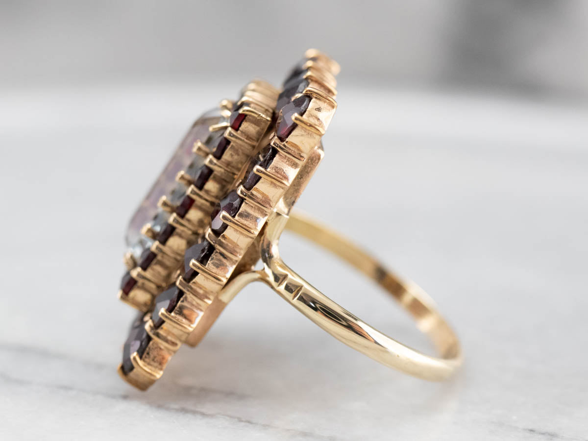 Aquamarine and Garnet Cocktail Ring