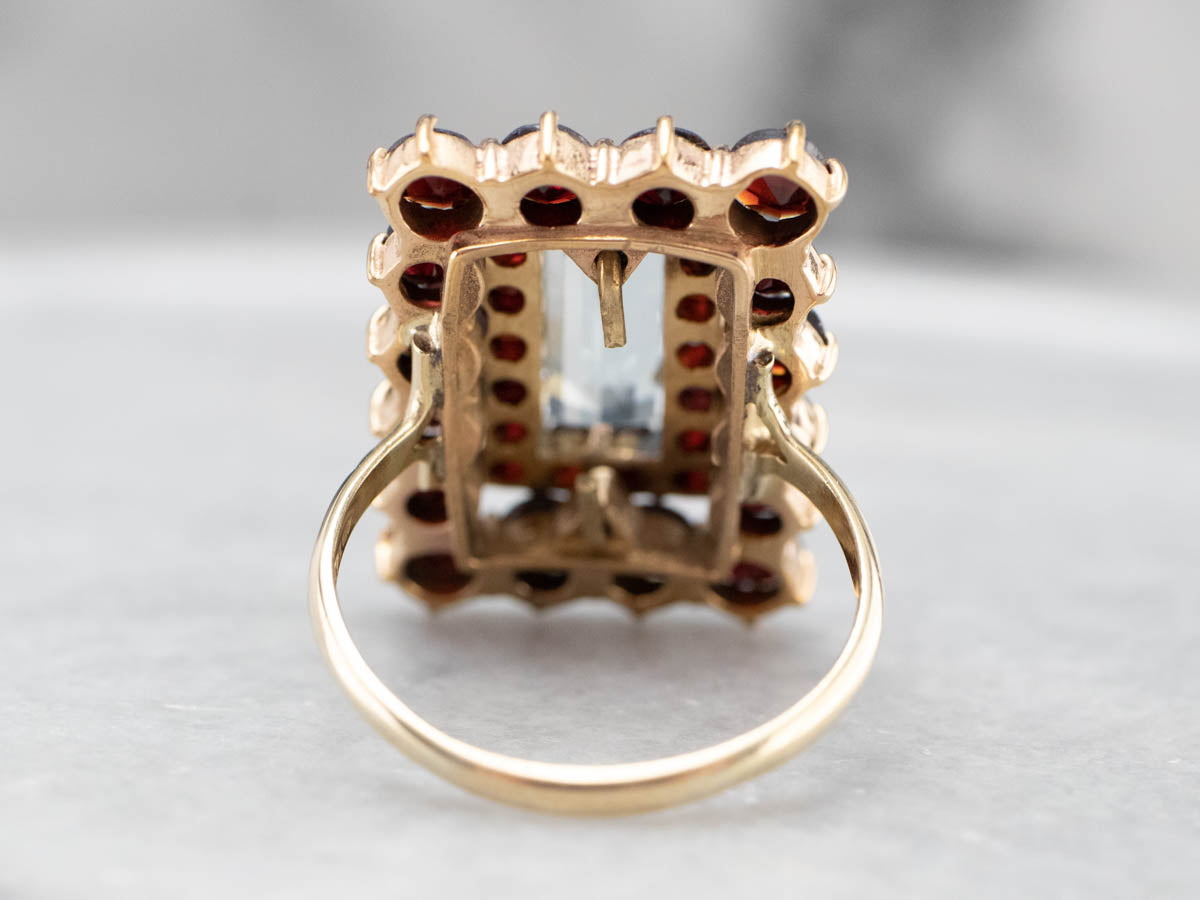 Aquamarine and Garnet Cocktail Ring