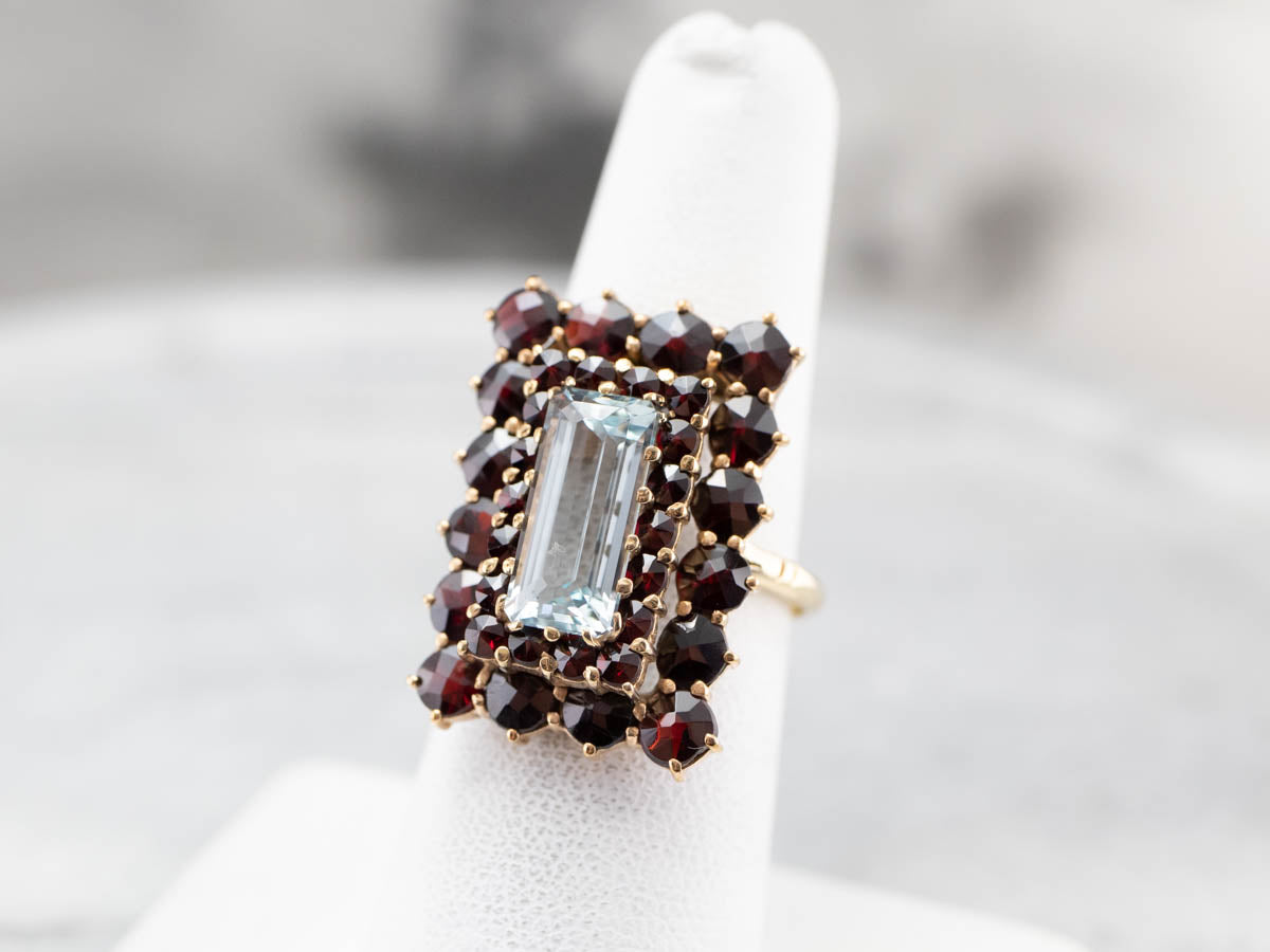Aquamarine and Garnet Cocktail Ring