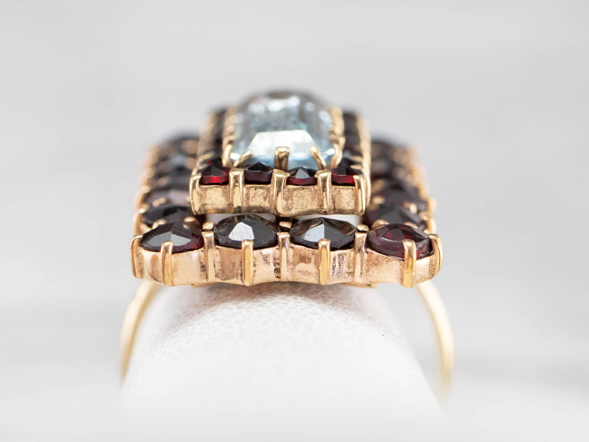 Aquamarine and Garnet Cocktail Ring