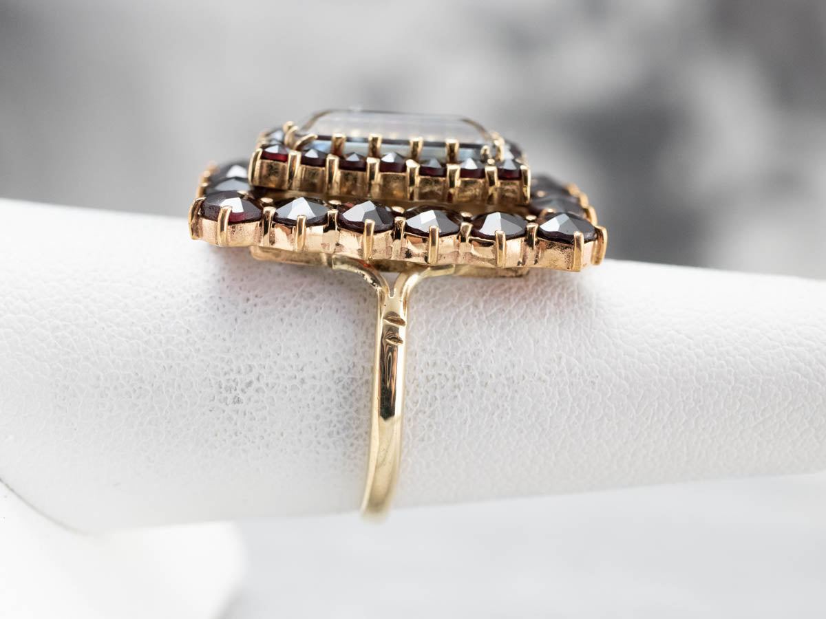Aquamarine and Garnet Cocktail Ring