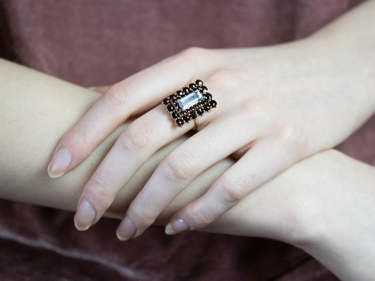 Aquamarine and Garnet Cocktail Ring
