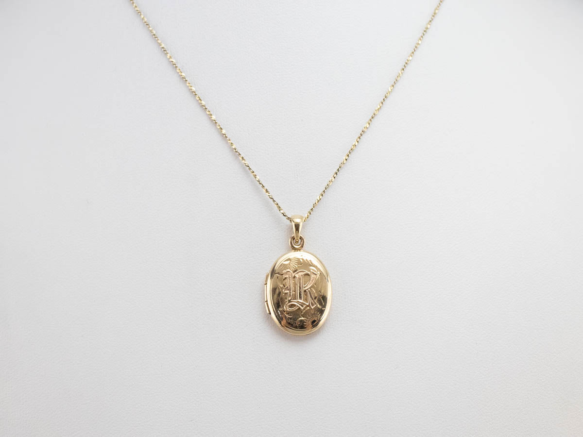 Floral Monogrammed "R" Gold Locket