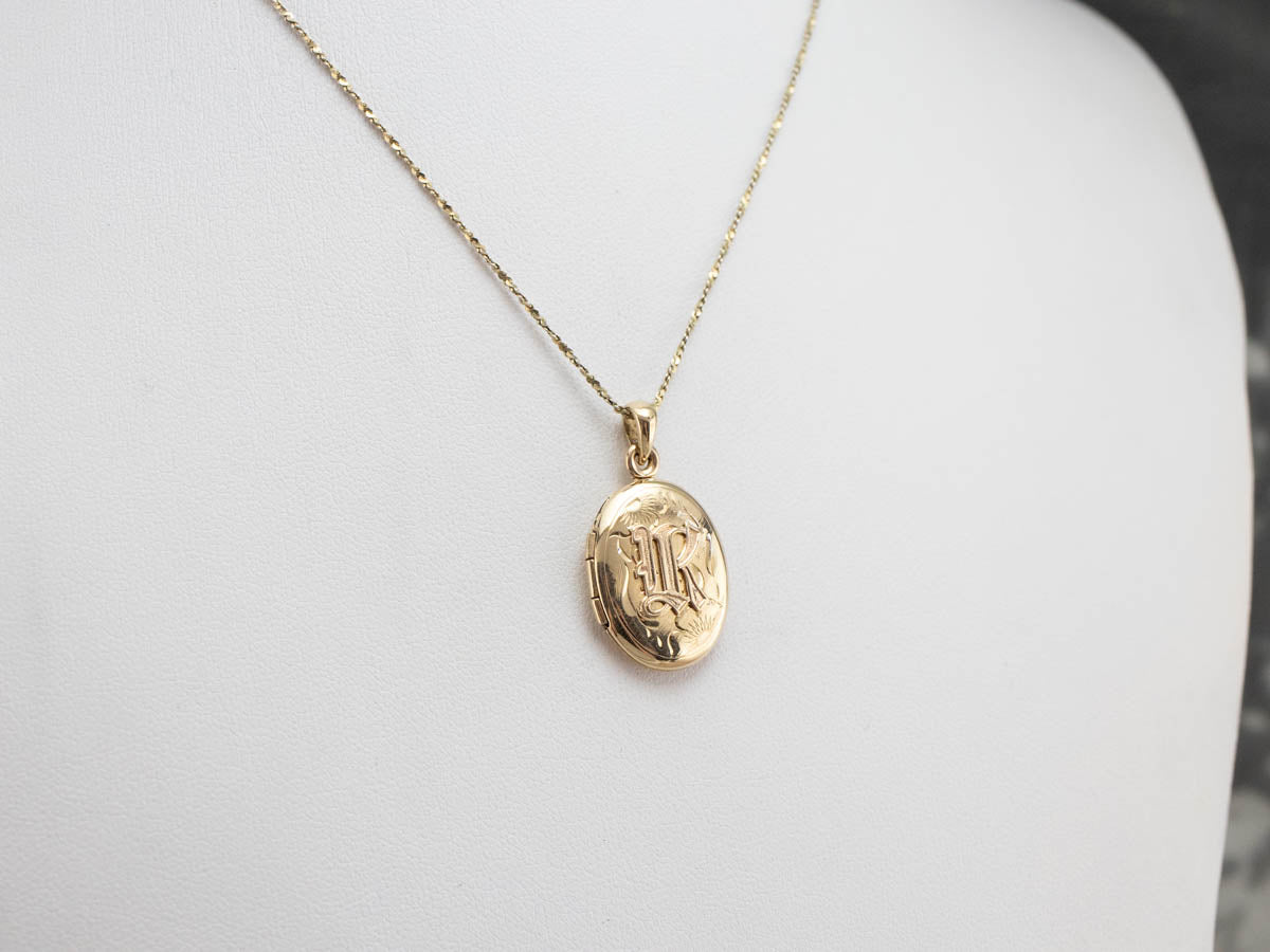Floral Monogrammed "R" Gold Locket