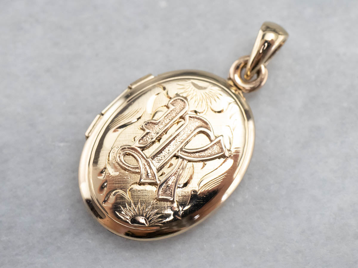 Floral Monogrammed "R" Gold Locket