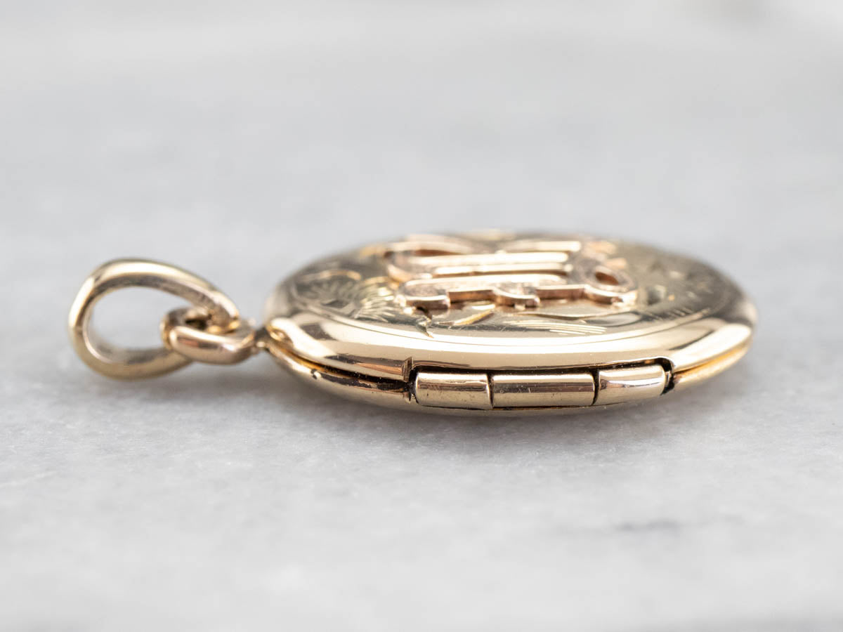 Floral Monogrammed "R" Gold Locket