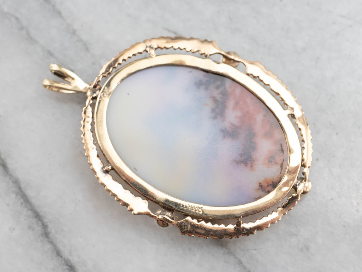 Dendritic Agate Pearl Gold Statement Pendant