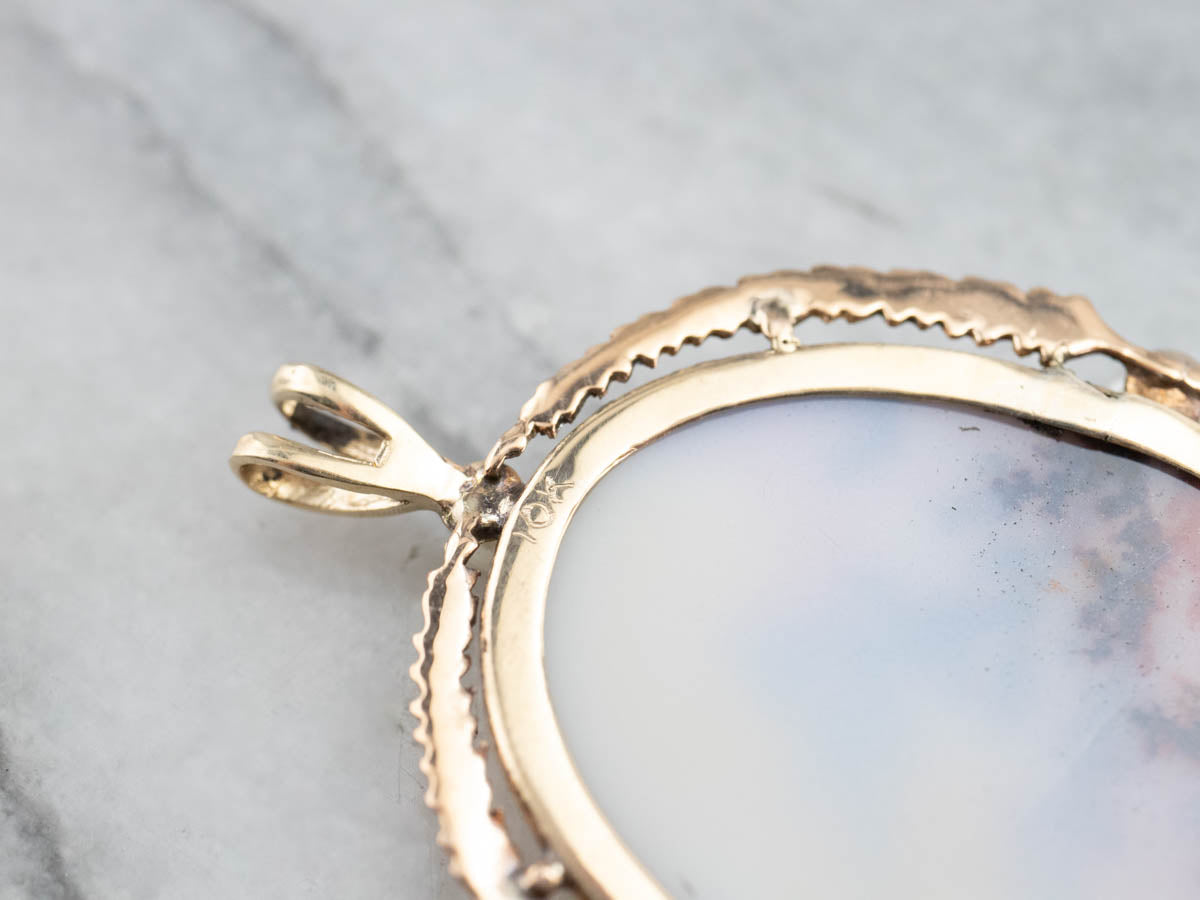 Dendritic Agate Pearl Gold Statement Pendant