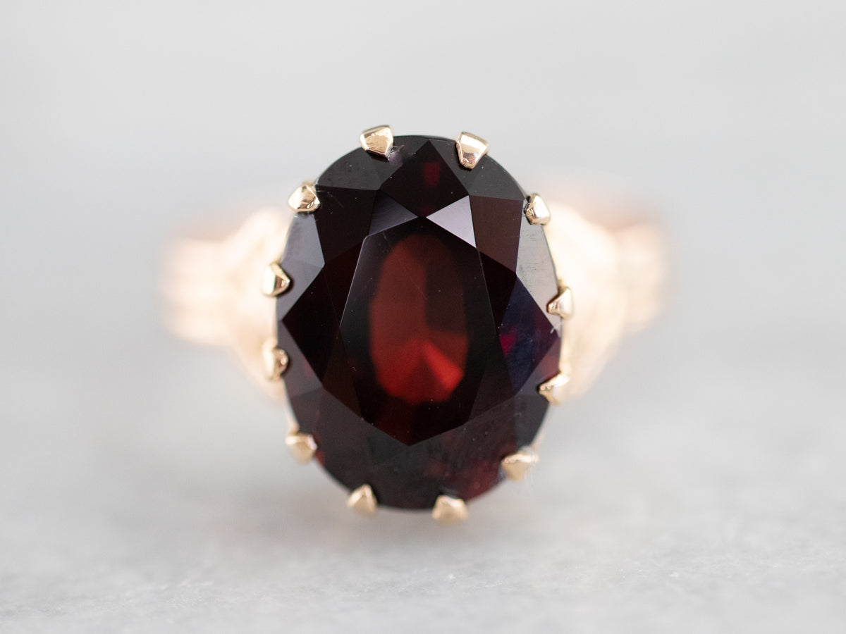 Rose Gold Victorian Garnet Solitaire Ring