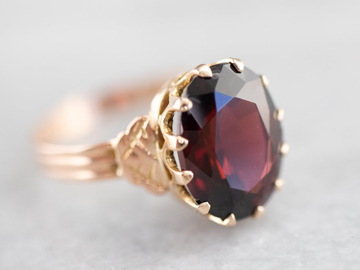 Rose Gold Victorian Garnet Solitaire Ring
