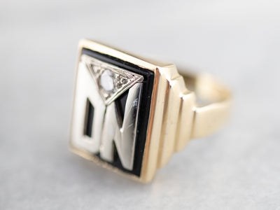 Men's Onyx and Diamond Retro "DN" Signet Ring,