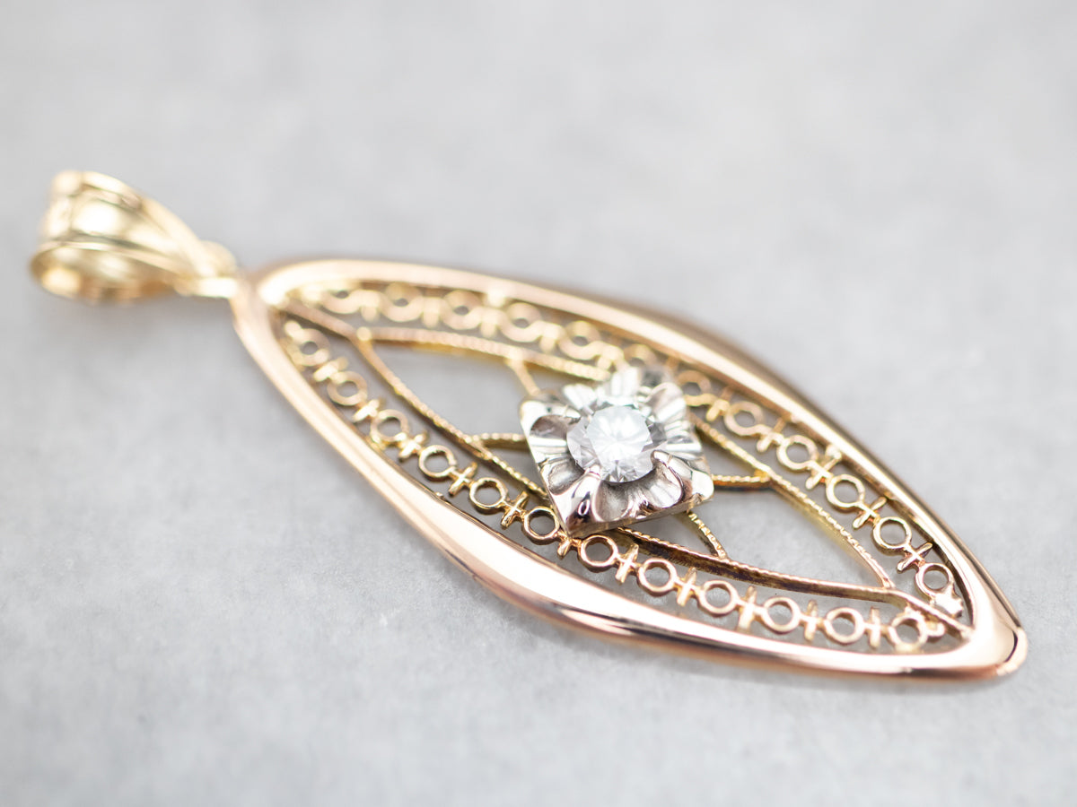 Two Tone Gold Diamond Solitaire Pendant