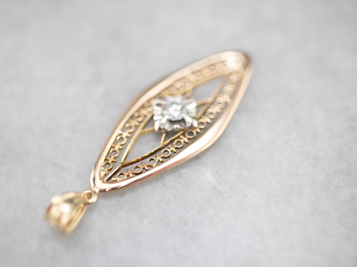 Two Tone Gold Diamond Solitaire Pendant