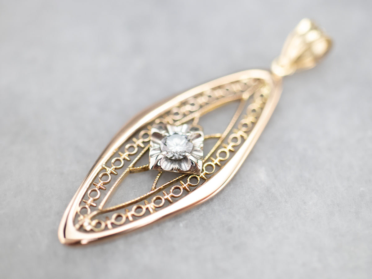 Two Tone Gold Diamond Solitaire Pendant