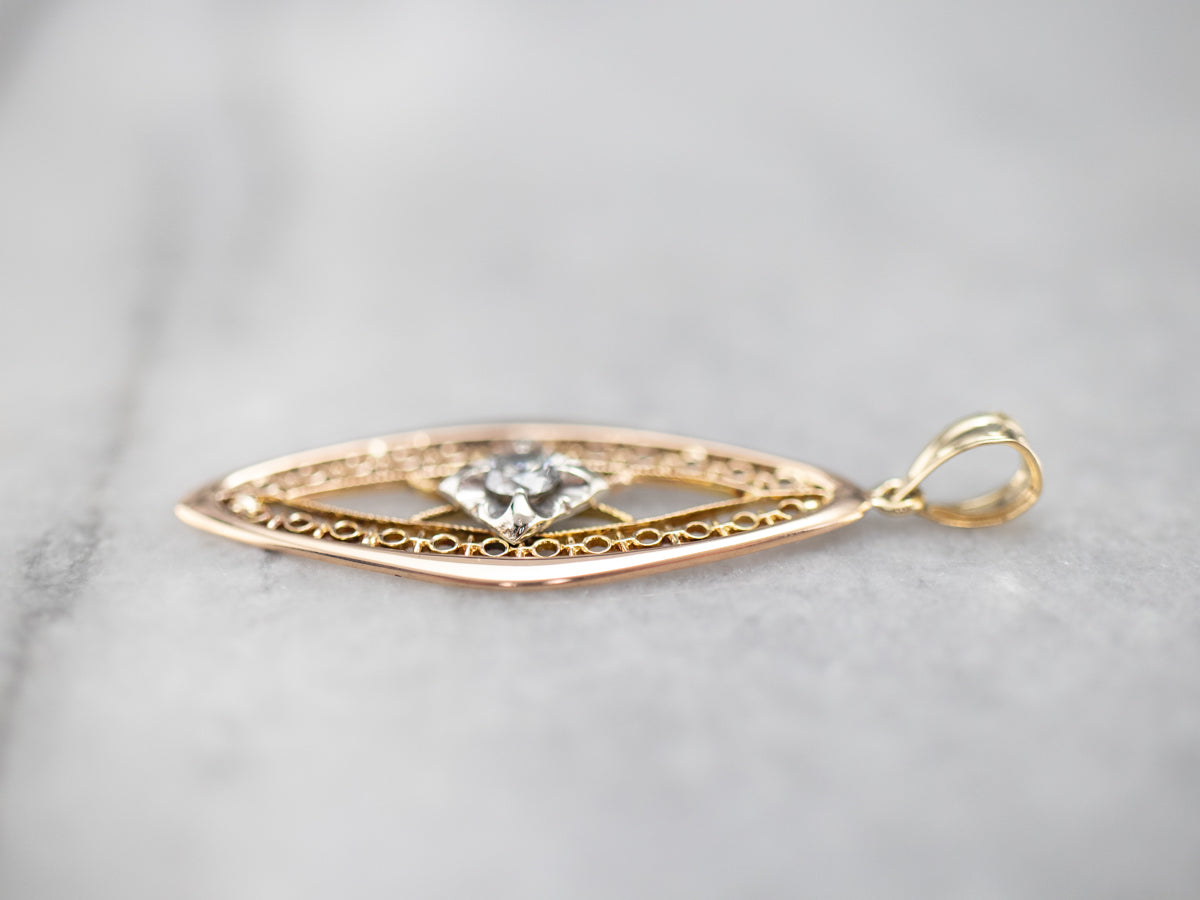 Two Tone Gold Diamond Solitaire Pendant