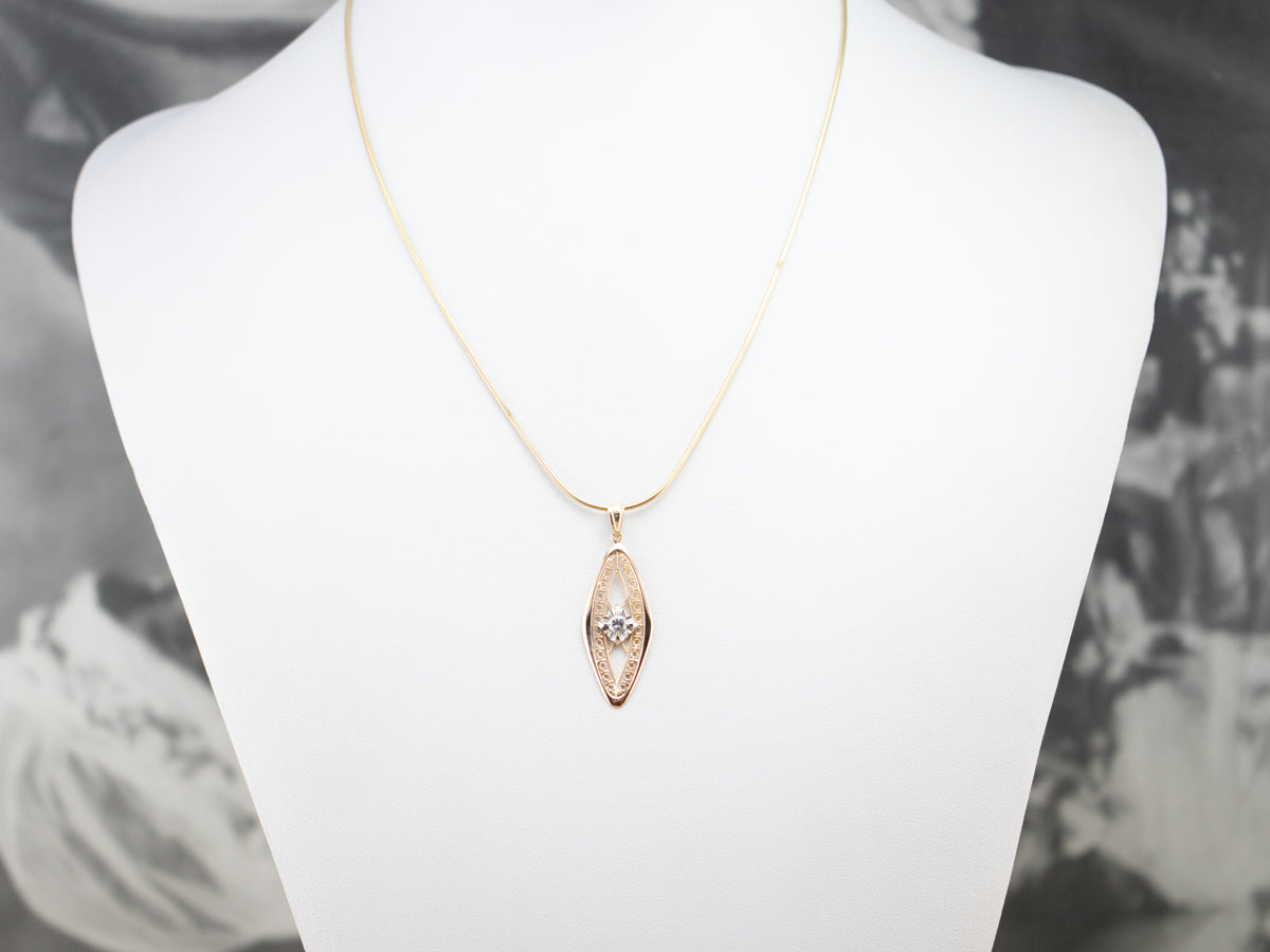 Two Tone Gold Diamond Solitaire Pendant