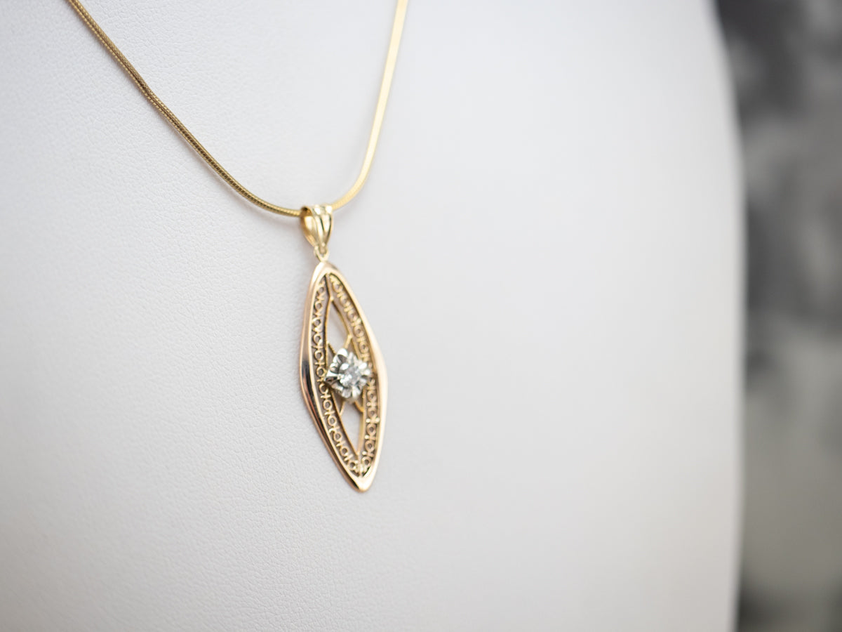 Two Tone Gold Diamond Solitaire Pendant