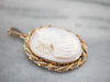 Antique Pink Shell Cameo and Seed Pearl Pendant