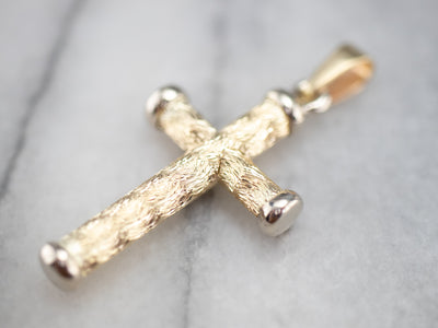 Modern Two Tone Gold Textured Unisex Cross