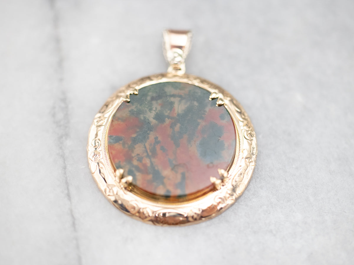 Mid Century Carnelian Moss Agate Pendant
