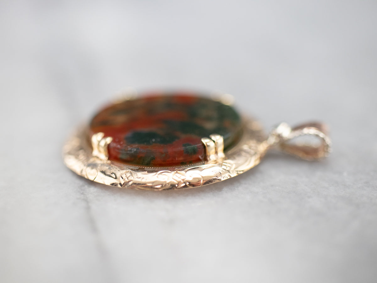 Mid Century Carnelian Moss Agate Pendant