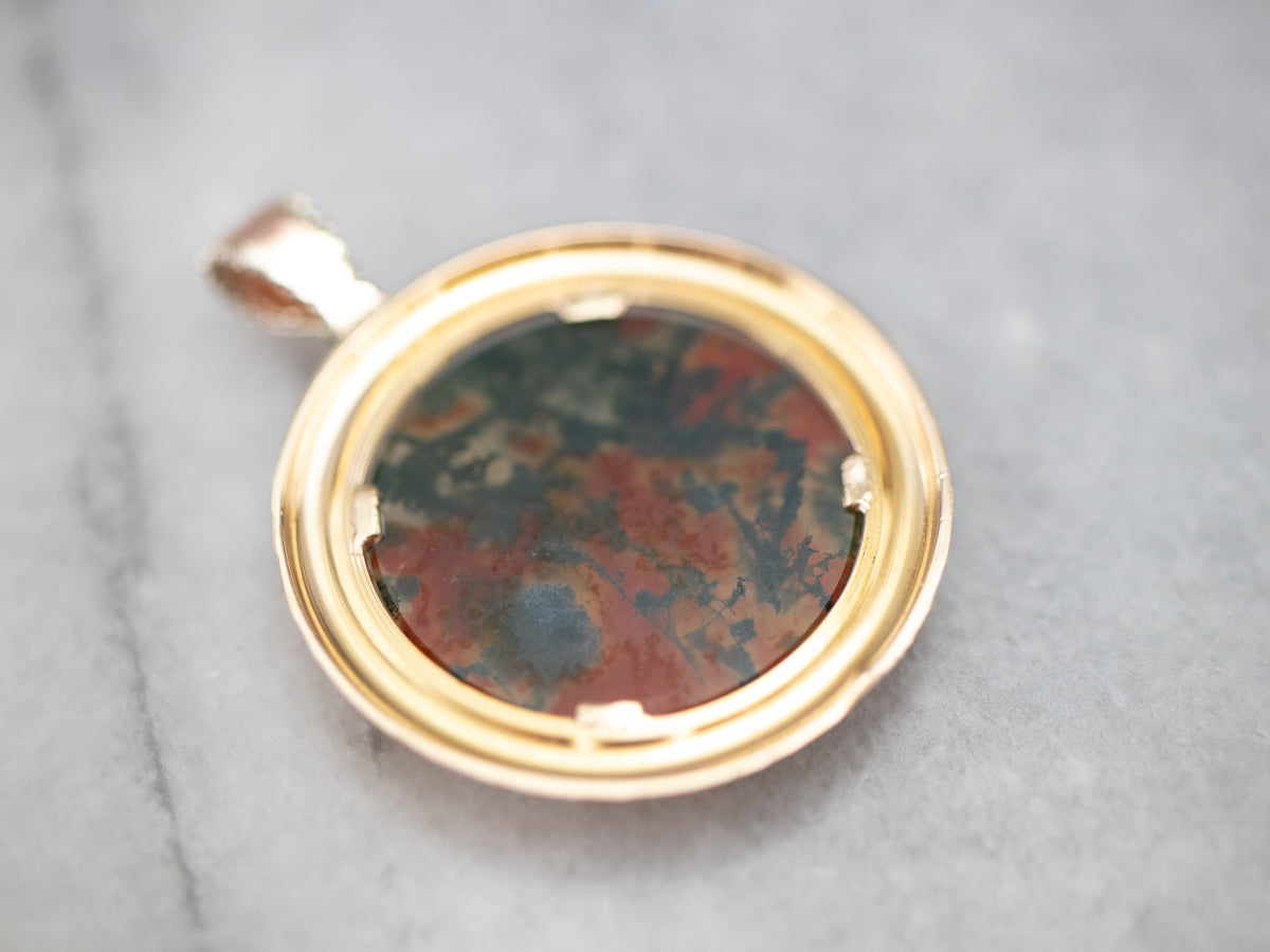 Mid Century Carnelian Moss Agate Pendant
