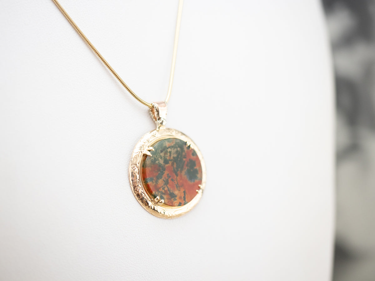 Mid Century Carnelian Moss Agate Pendant