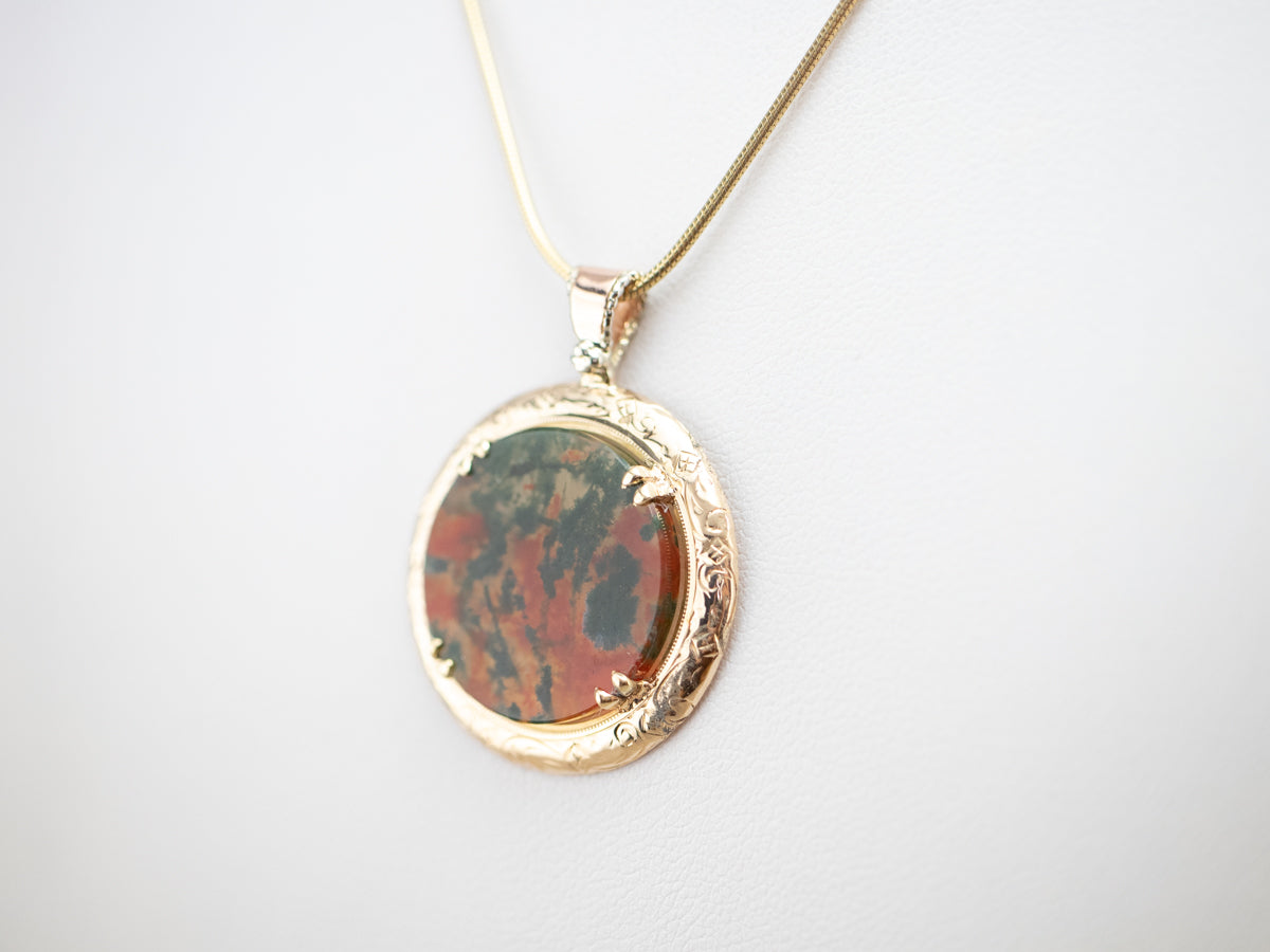Mid Century Carnelian Moss Agate Pendant