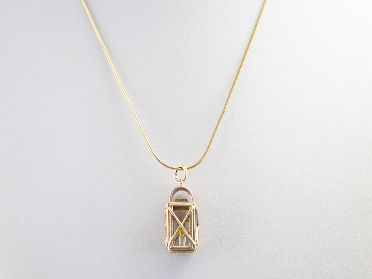 Large Gold Enamel Lantern Charm