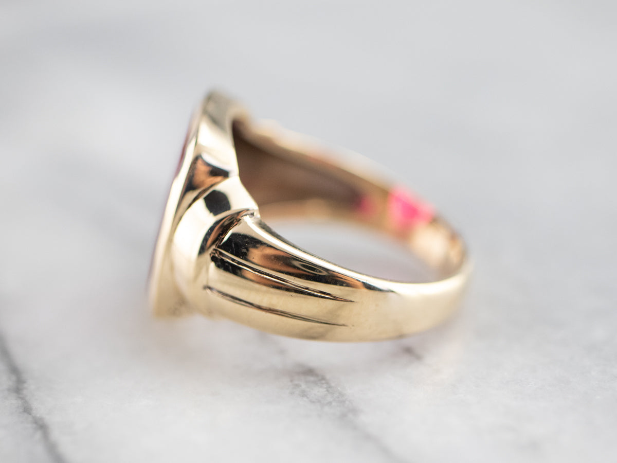 Retro Men's Ruby Red Glass Masonic Ring