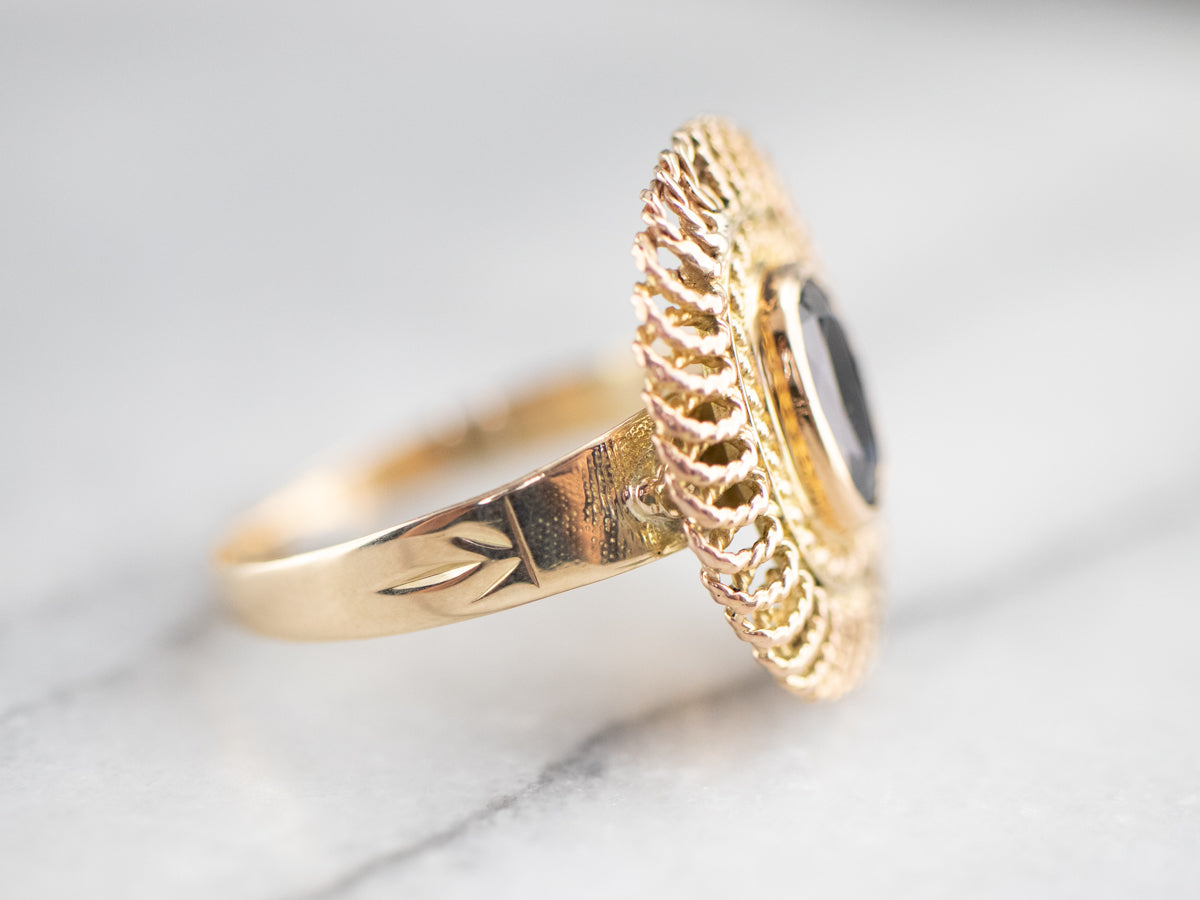 Sapphire Filigree Solitaire Ring