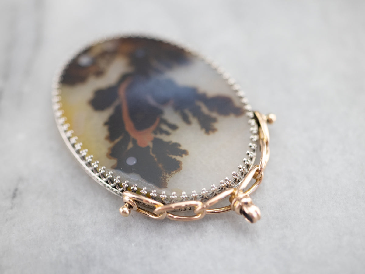 Dendritic Agate Mixed Metal Pendant