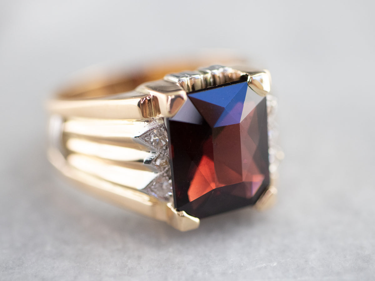 Men's Mid Century Garnet and Diamond Ring