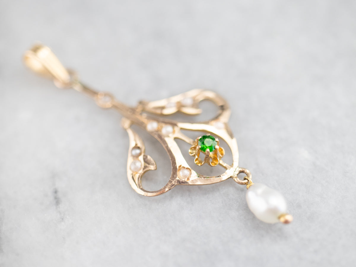 Demantoid Garnet and Freshwater Pearl Pendant