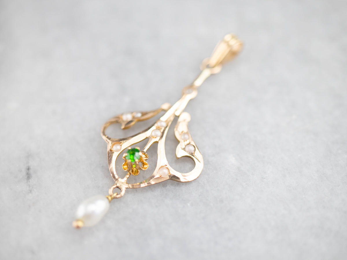 Demantoid Garnet and Freshwater Pearl Pendant