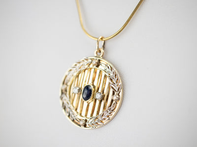 Gold Sapphire Cabochon and Diamond Medallion
