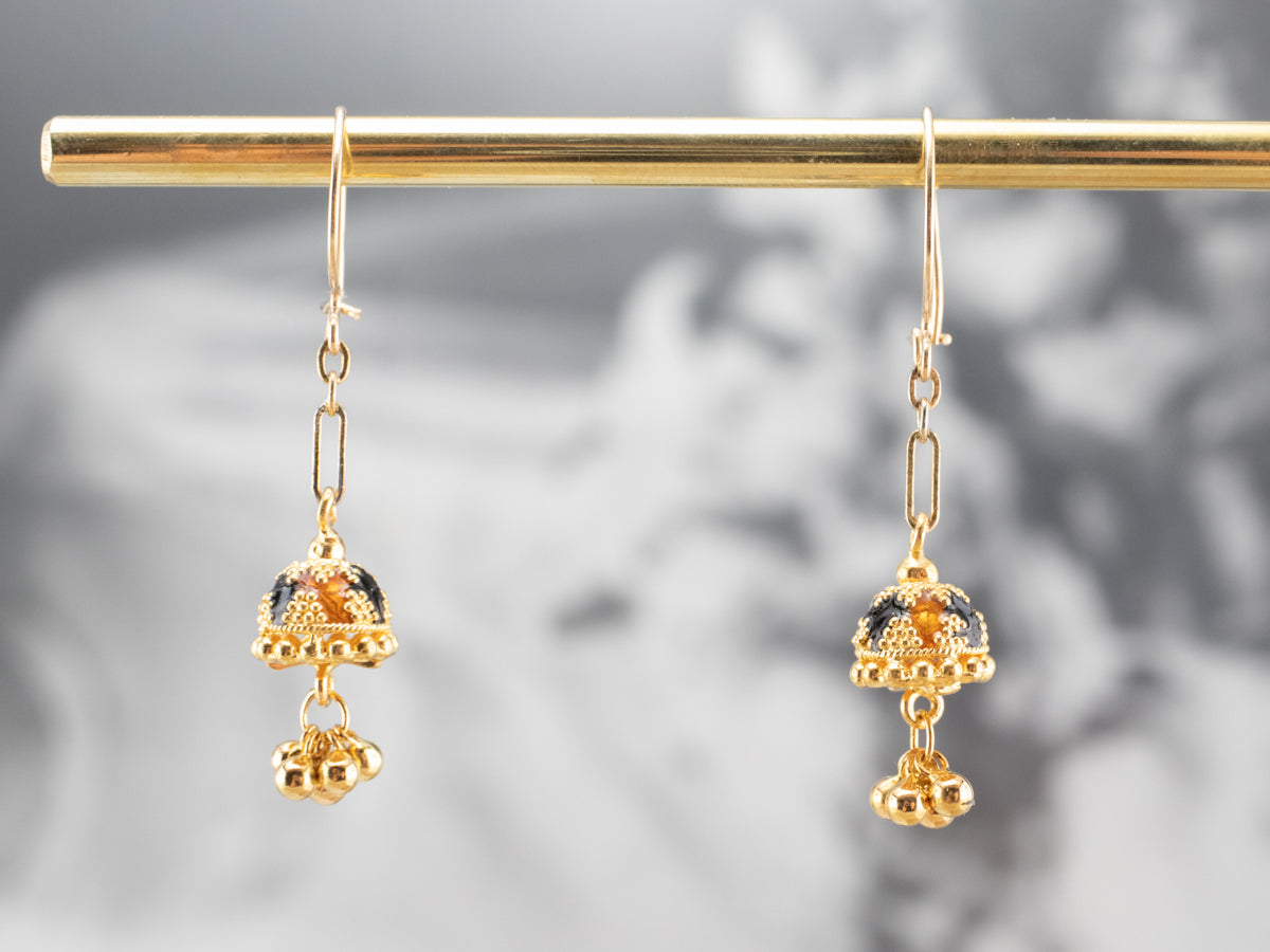 Colorful Gold Beaded Drop Earrings