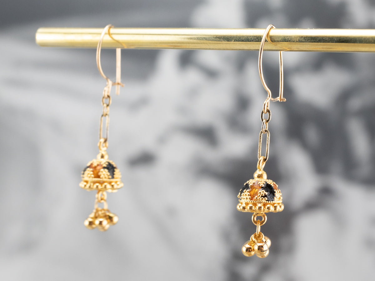 Colorful Gold Beaded Drop Earrings