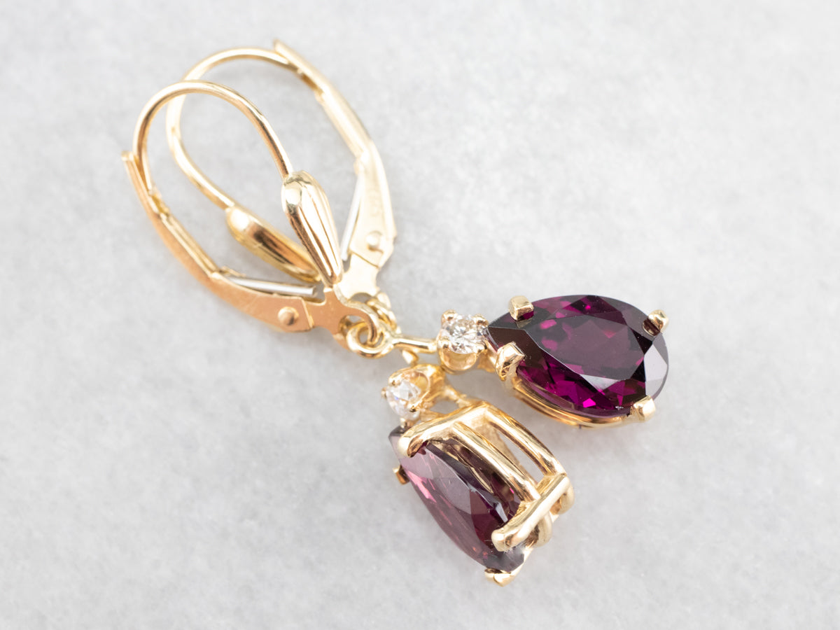 Rhodolite Garnet and Diamond Drop Earrings