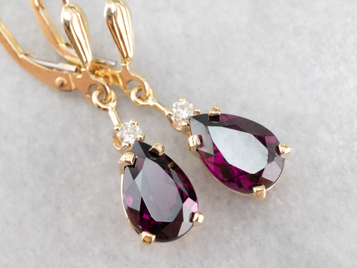 Rhodolite Garnet and Diamond Drop Earrings