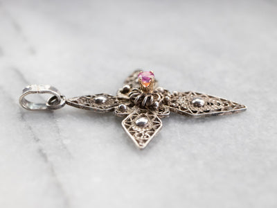 Silver and Gold Pink Sapphire Filigree Cross