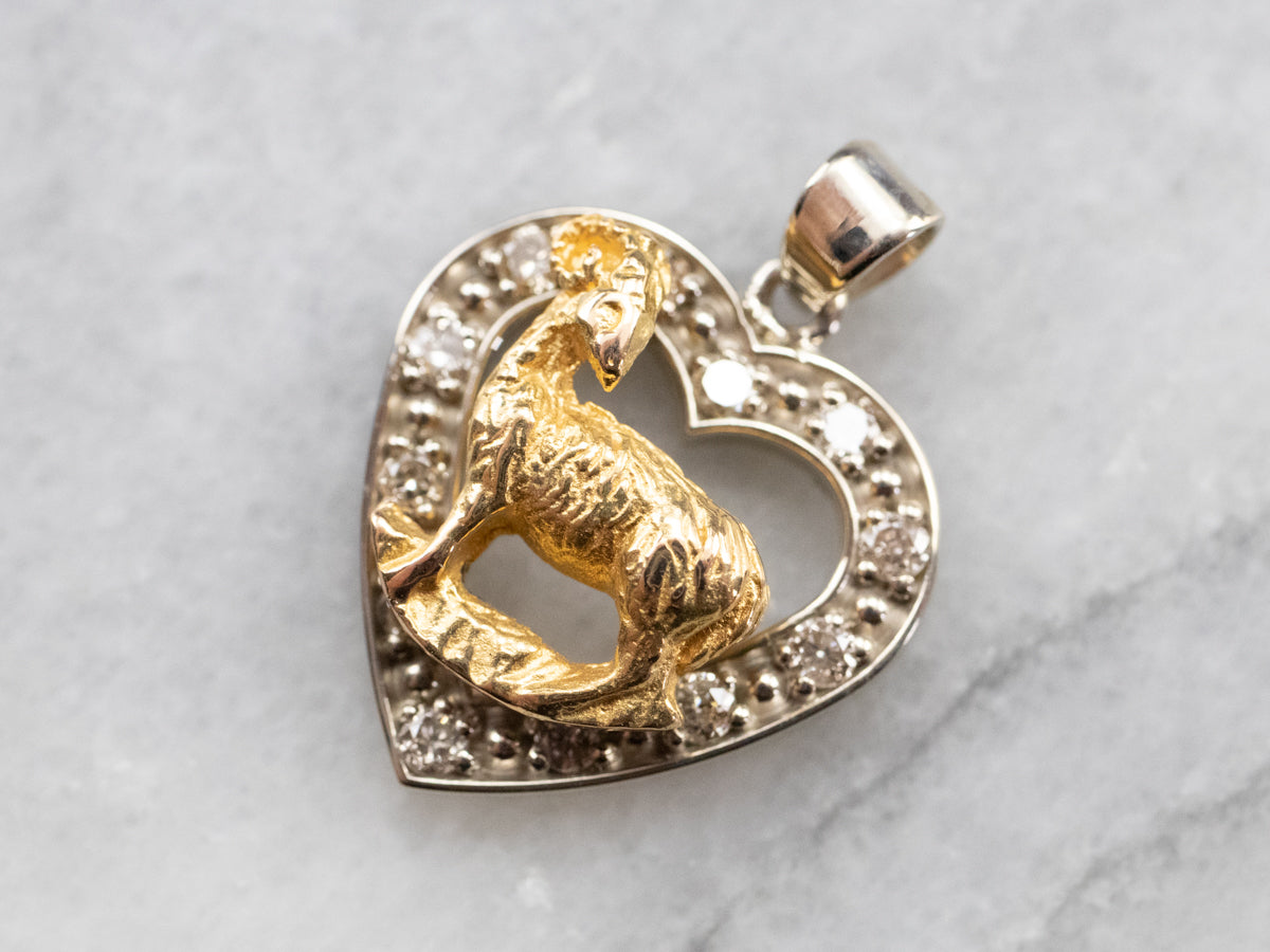 Diamond Heart Aries Zodiac Pendant