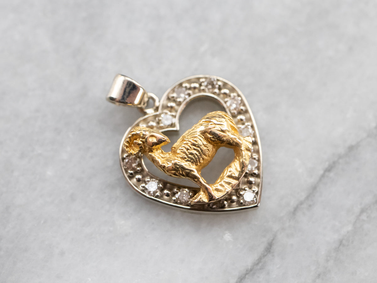 Diamond Heart Aries Zodiac Pendant