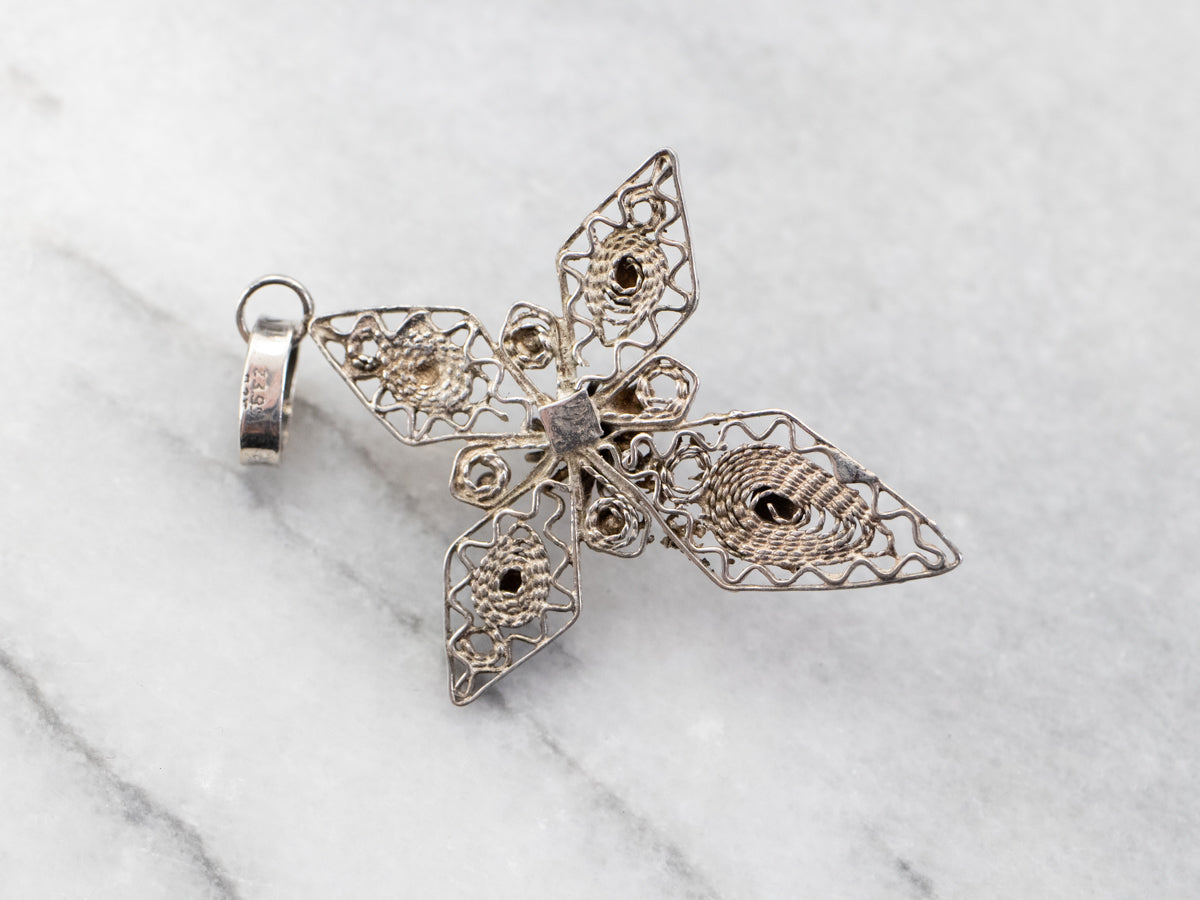 Silver and Gold Pink Sapphire Filigree Cross