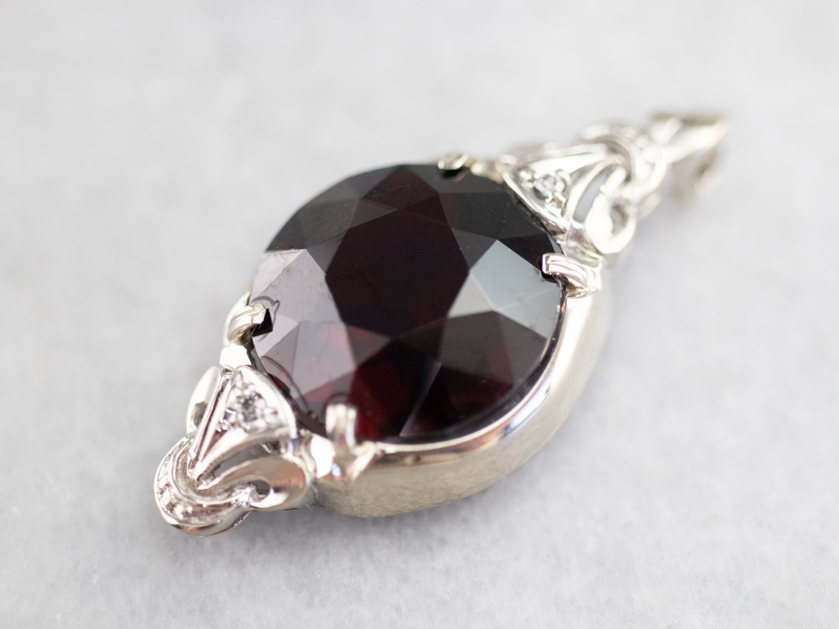 White Gold Garnet and Diamond Pendant