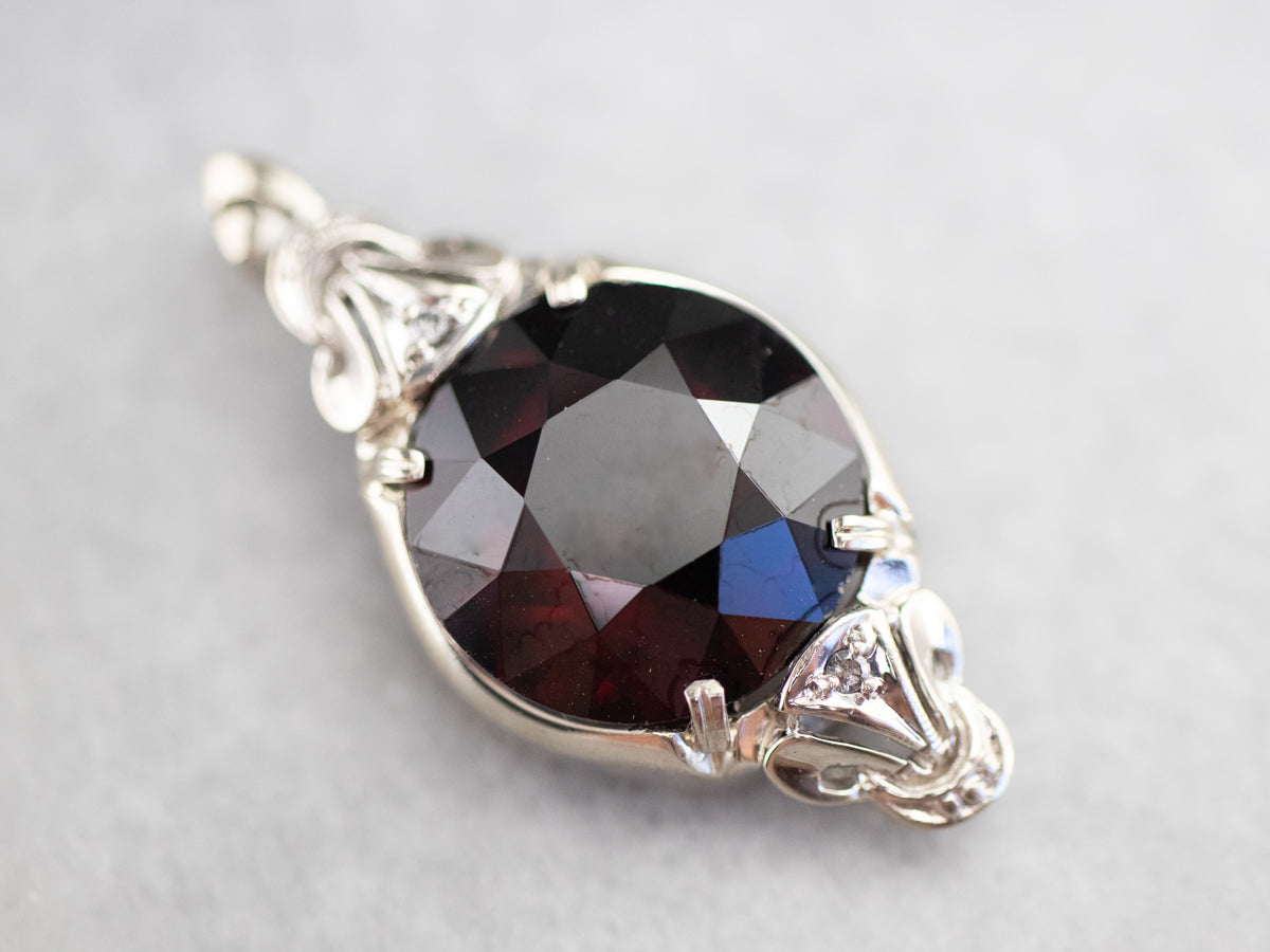White Gold Garnet and Diamond Pendant