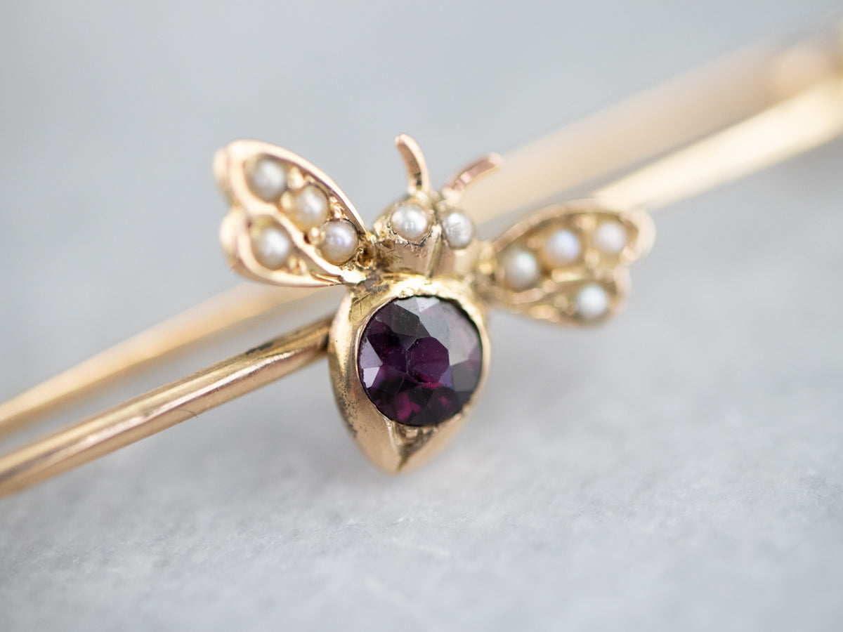 Victorian Garnet and Seed Pearl Bug Pin