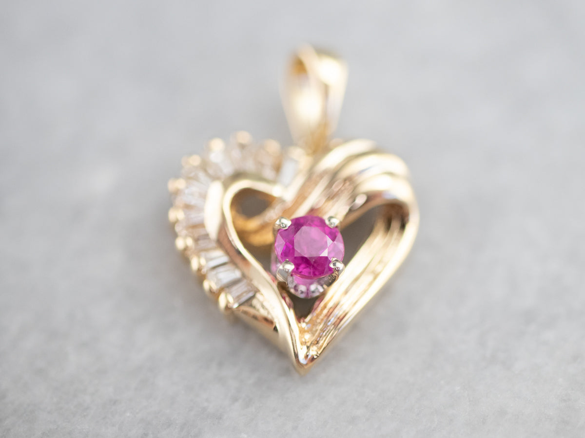 Ruby and Diamond Heart Pendant